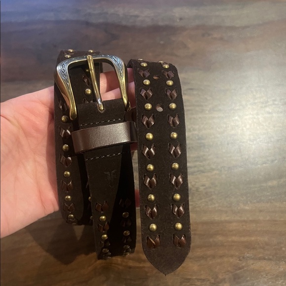 Frye Brown Suede Studded Belt Medium Sample New As Is - Picture 3 of 6